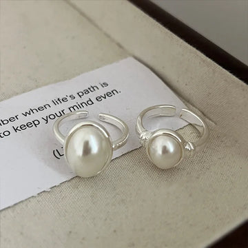 DAIIIBABYYY  -  New Design Baroque Pearl Ring Silver Color Adjustable Rings for Women Korean Trendy Geometry Jewelry Party Luxury Accessory Gift